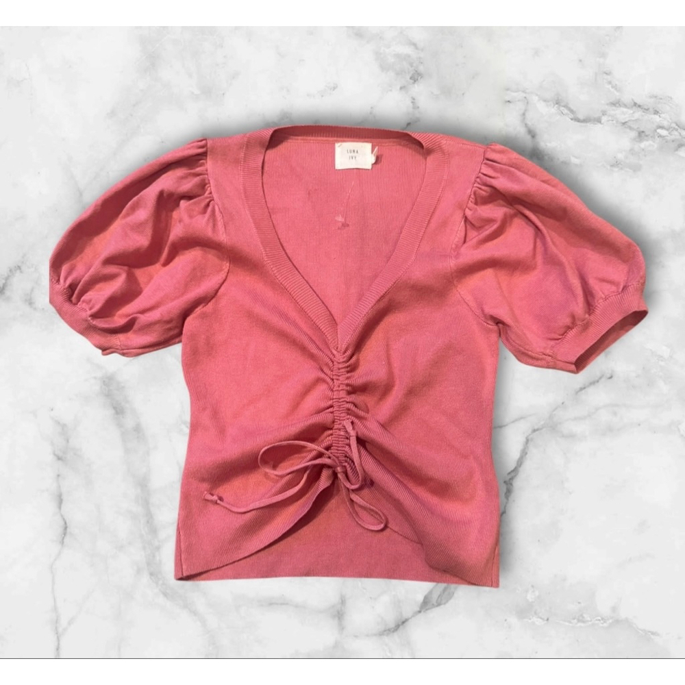 Pink Short Sleeve Ruched Tee - Picture 2 of 5